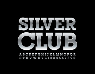 Vector Elite Silver Card with luxury Uppercase Font. Premium metal Alphabet Letters and Numbers