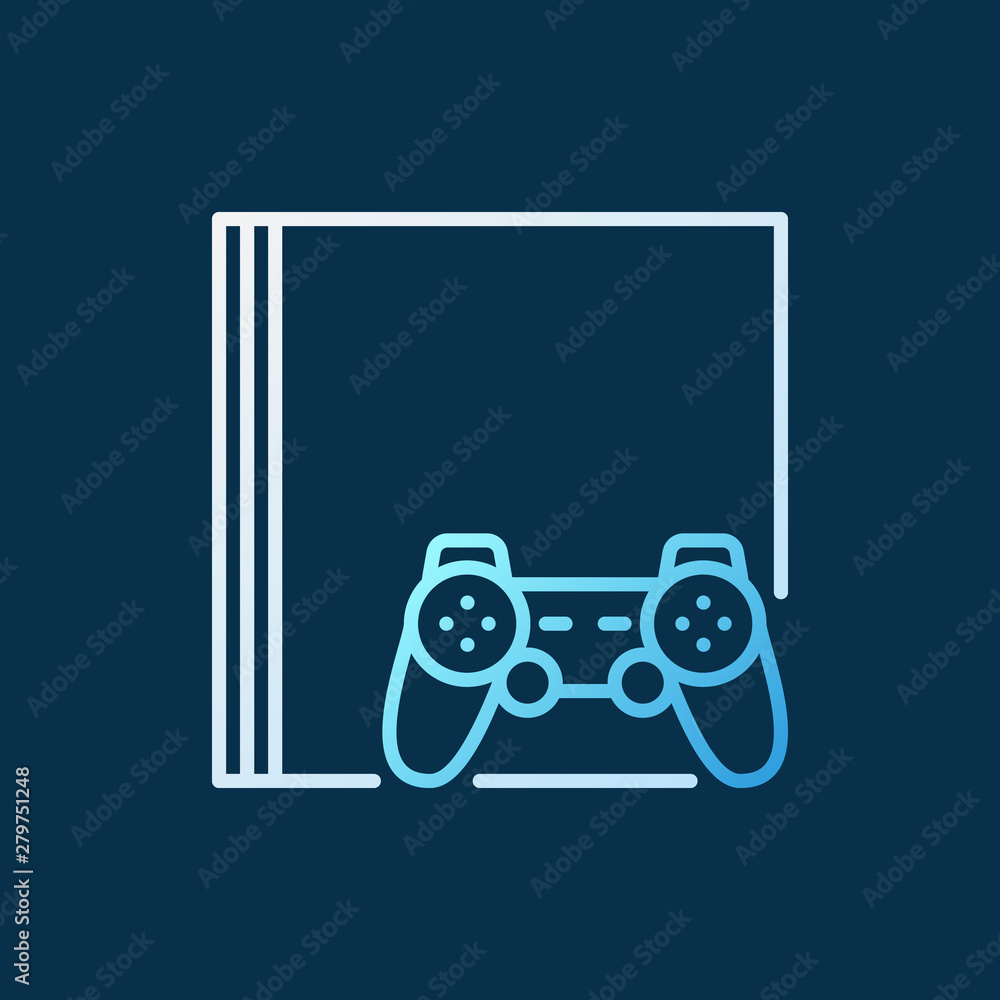 Poster video game console with gamepad vector concept colored outline icon on dark background