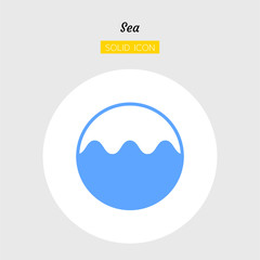 solid icon symbol, blue sea wave landscape in circle shape nature abstract, Isolated flat silhouette vector design