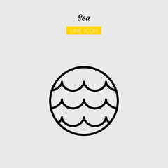 line icon symbol, sea wave landscape in circle shape nature abstract, Isolated flat outline vector design