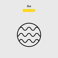 line icon symbol, sea wave landscape in circle shape nature abstract, Isolated flat outline vector design