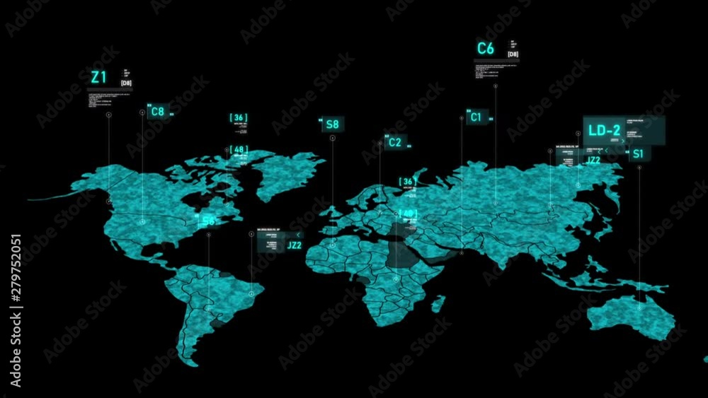 Poster world map futuristic user interface hud gui digital text number element for cyber technology concept