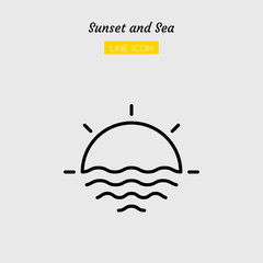 line icon symbol, sunrise sunset and sea Isolated flat outline vector design