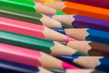 Unity and diversity. Still Life Conceptual - Colored Pencils on isolated backround.  Shallow depth of field