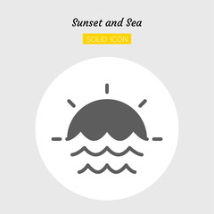 solid icon symbol, sunrise sunset and sea Isolated flat silhouette vector design