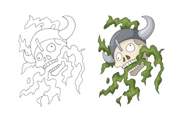 Vector cute cartoon tattoo or logo with skull. Isolated on white background