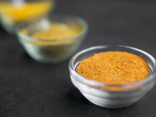 Group of bowls full of spices