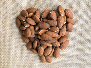 Pile of almonds making a heart