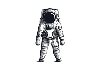 Astronaut on isolated background in black and white. Vector image