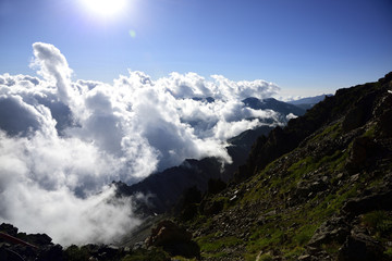 Clouds approaching the mountain ridge,The ridge 