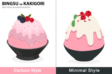 Double pack - 2 style pink milk bingsu or Kakigori illustration vector