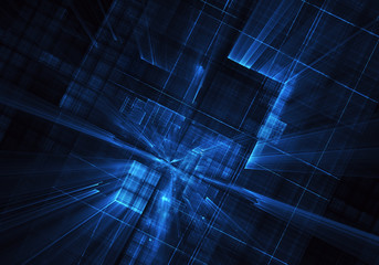 Abstract 3D fractal background, 3D illustration. Virtual Neon City