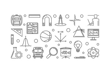 School and Education vector concept minimal linear horizontal banner or illustration