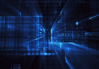 Obraz premium Abstract 3D fractal background, 3D illustration. Virtual Neon City