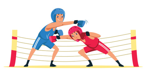 Amateur boxing match flat vector illustration