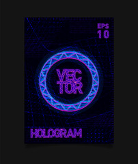 Futuristic Hologram HUD blue circle with hologram effect and futuristic texture on background. Design for poster, flyer, cover, brochure, card, club invitation.