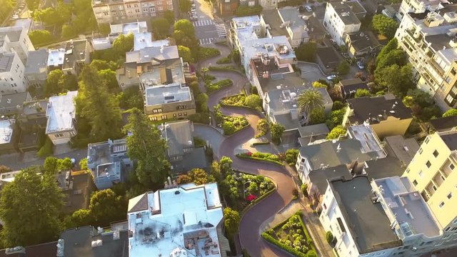 Aerial View of San Francisco's Famous Lombard Street - 4k