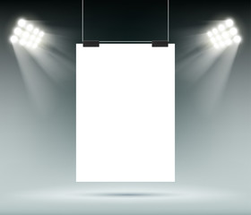 Blank white paper sheet template hanging on wall.