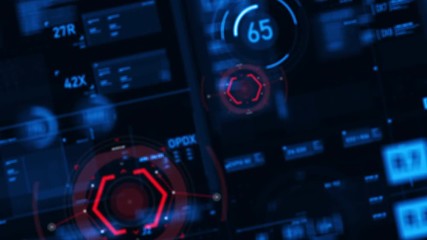 Target pointer and Futuristic user interface HUD GUI digital text number element for cyber technology concept with shallow depth of field dark and grain processed - Powered by Adobe