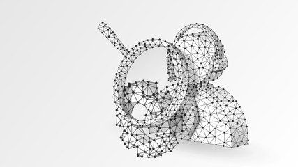Magnifying glass. Gear, Support manager. Consultation analytics problem-solution analysis technology concept. Abstract, digital wireframe low poly mesh, vector white origami 3d illustration. Line dot
