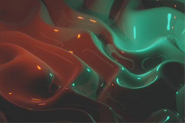 Dark background, fluid dark liquid 3d rendering with reflection light color 