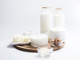 Fototapeta na wymiar Dairy products on a tray