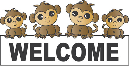 welcome placard with cute monkeys