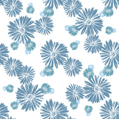 Blue chamomile meadow  wildflower Nature seamless pattern. Silhouette vector. Spring decoration.