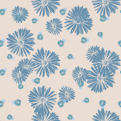 Blue chamomile meadow  wildflower Nature seamless pattern. Silhouette vector. Spring decoration.