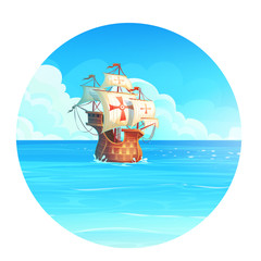 Vector cartoon background illustration of the ship in the ocean