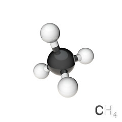 Methane model molecule. Isolated on white background. 3D rendering illustration.
