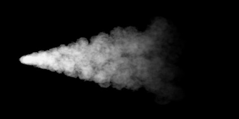 Stream of steam. Isolated on black background. 3D rendering.