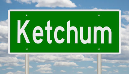 Rendering of a green highway sign for Ketchum Idaho © Rex Wholster