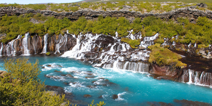 Barnafoss and Hraunfossars waterfall in Iceland	