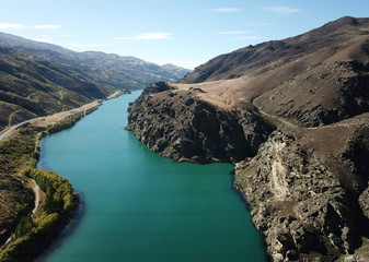 Aerial view Lake Dunstan near Cromwell, New Zealanad