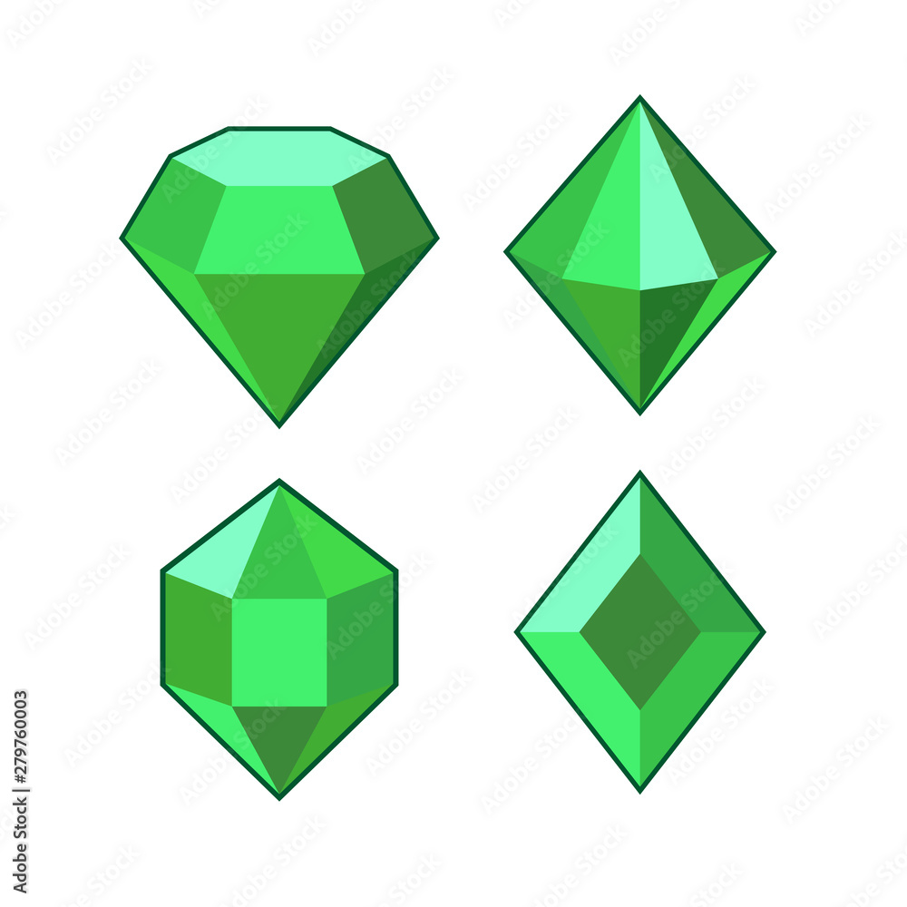Poster Green crystal and gemstones line icon template color editable. Diamond symbol vector sign isolated on white background. Sympel logo vector illustration for graphic and web design