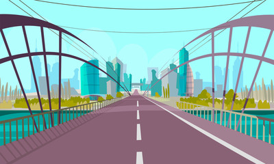 Fototapeta na wymiar Modern city bridge flat vector illustration
