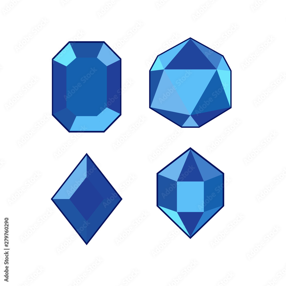 Poster blue crystal and gemstones line icon template color editable. diamond symbol vector sign isolated on