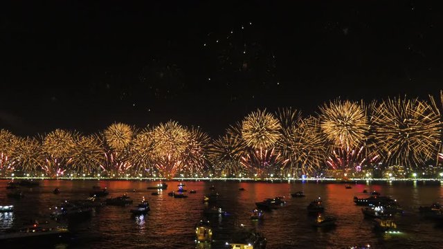 Fireworks in Copacabana, Brazil filmed from a ship