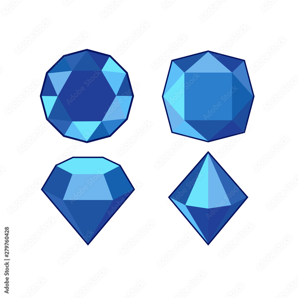Poster blue crystal and gemstones line icon template color editable. diamond symbol vector sign isolated on