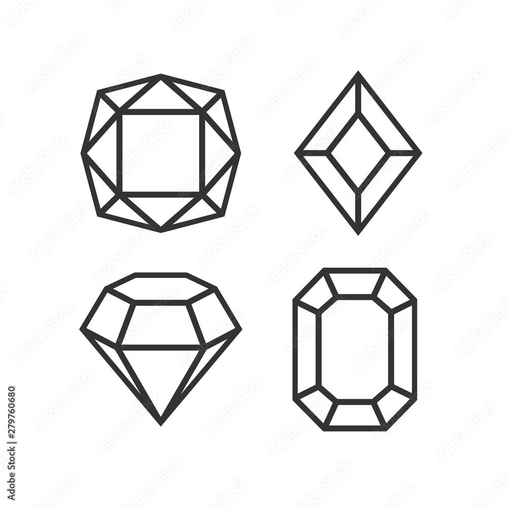 Poster crystal and gemstones line icon template color editable. diamond symbol vector sign isolated on whit