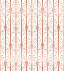 Rose gold royal pattern seamless vector. Luxury background. Feathers design for birthday gift, wedding wrapping paper, beauty spa salon, yoga wallpaper, holiday christmas backdrop.