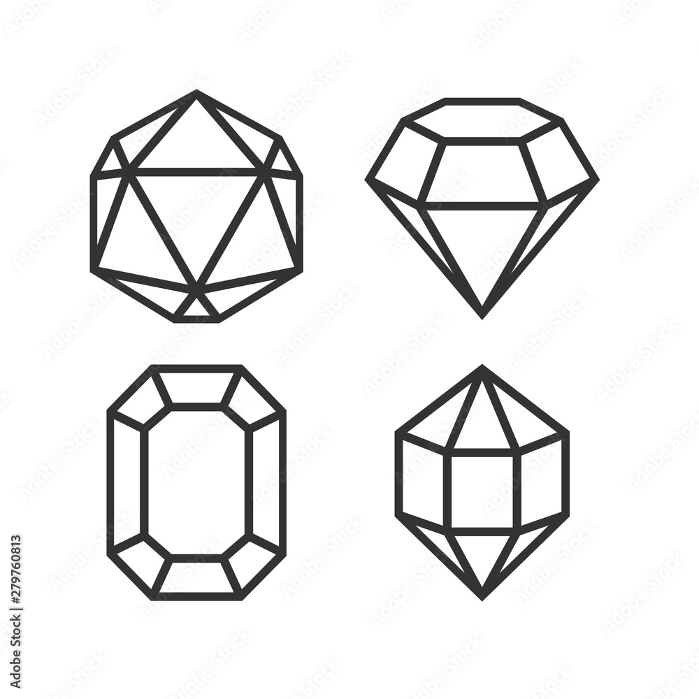 Fototapete crystal and gemstones line icon template color editable. diamond symbol vector sign isolated on whit