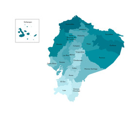 Vector isolated illustration of simplified administrative map of Ecuador. Borders and names of the provinces (regions). Colorful blue khaki silhouettes