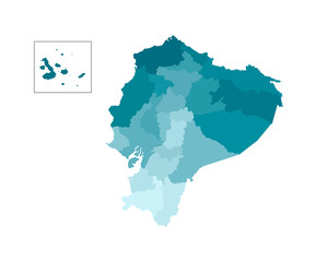 Vector isolated illustration of simplified administrative map of Ecuador. Borders of the provinces (regions). Colorful blue khaki silhouettes