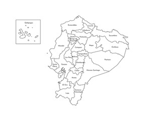 Vector isolated illustration of simplified administrative map of Ecuador. Borders and names of the provinces (regions). Black line silhouettes