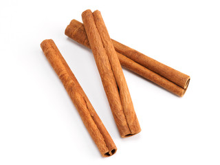 Cinnamon (Cinnamomum verum) spice on white background