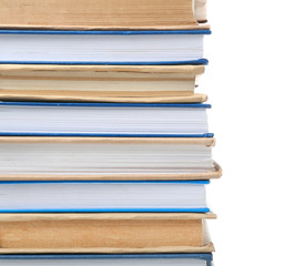 Stack of books on white background