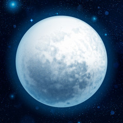 Full blue moon with stars at dark sky background. EPS 10