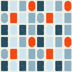Abstract geometrisch vector naadloos patroon geïnspireerd door moderne stoffen uit het midden van de eeuw. Eenvoudige vormen in retro pastelkleuren en gestructureerde achtergrond. Knipmasker wordt gebruikt voor eenvoudige bewerking. eps 10 vector